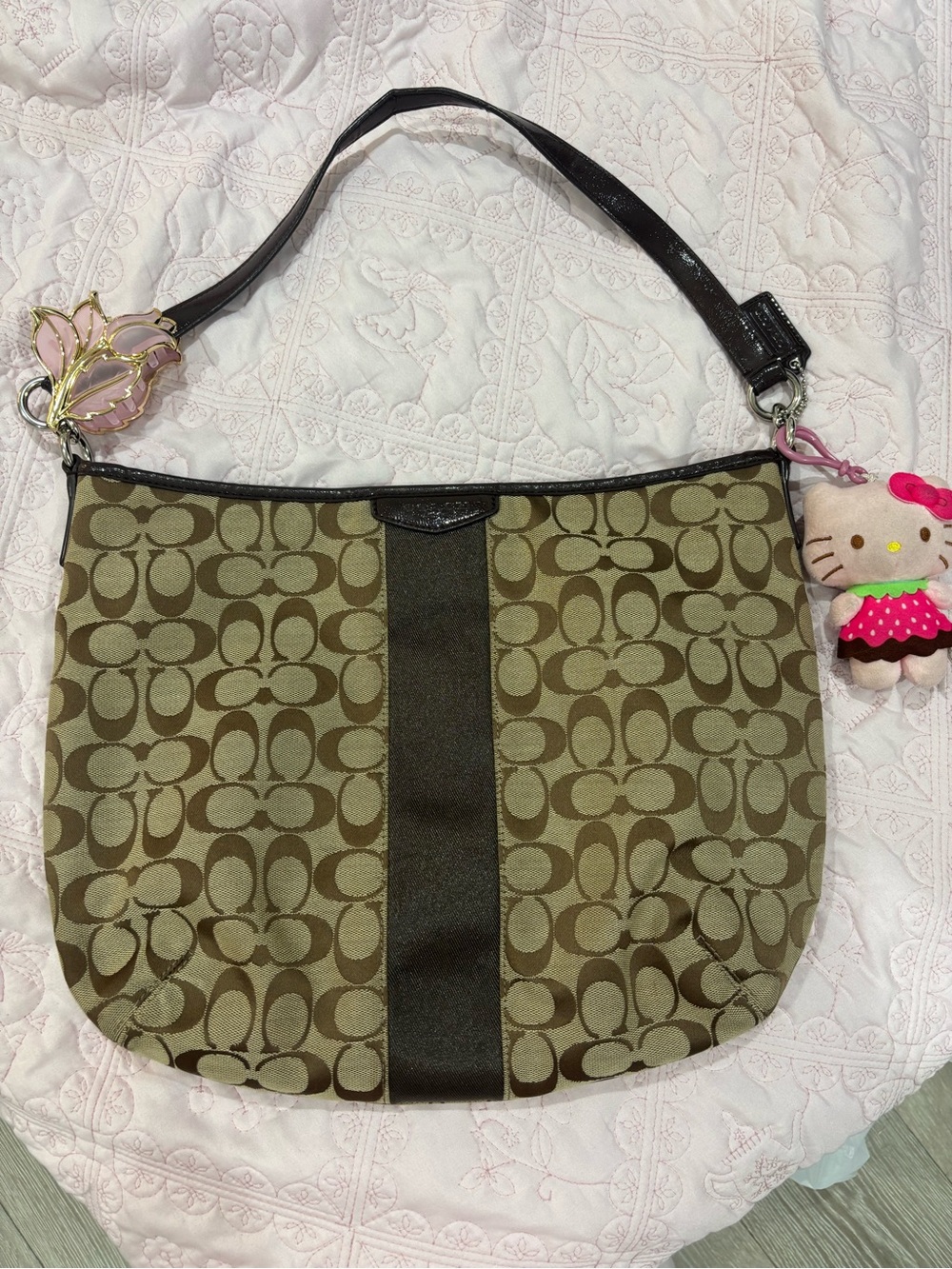 Coach Signature Canvas Shoulder Bag in Brown and Dark Brown